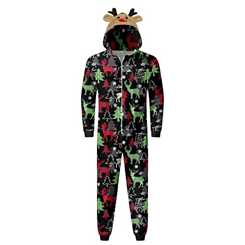 Beokeuioe Weihnachts Pyjama Onesie für Familien Kuschelig Hoodie mit Reißverschluss Weihnachten Schlafanzug Einteiler Overall Damen Herren Jumpsuit Christmas Couple Partner Hausanzug Set von Beokeuioe