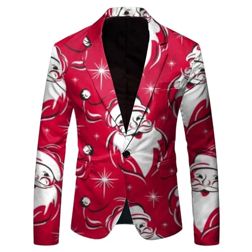 Beokeuioe Weihnachtsjacke Männer Langarm Lustig Sakko Herren Weihnachten Funky Blazer 3D Drucke Freizeit Anzugjacke für Neujahr Party Smokings Xmas Kostüm Weihnachtsanzug Jacket von Beokeuioe