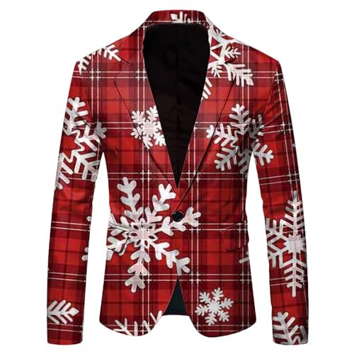 Beokeuioe Weihnachtsjacke für Herren Weihnachtsanzug Festliches Outfit, Schmale Passform Lustig Weihnachten Sakko Herren Anzugjacke Blazer Männer Suit Jacket Christmas Freizeitjacke von Beokeuioe