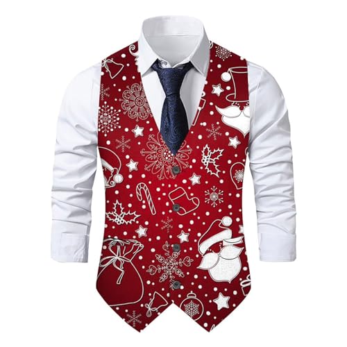 Beokeuioe Weihnachtsweste Herren Weihnachten Anzugweste Lustig Weste Christmas Festlich Santa Party Hochzeit Ärmellose Slim Fit Fischgrätweste Anzug Weste Weihnachten Westen Vest von Beokeuioe