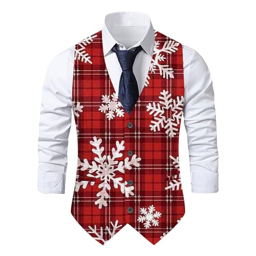 Beokeuioe Weihnachtsweste Herren Weihnachten Anzugweste Lustig Weste Christmas Festlich Santa Party Hochzeit Ärmellose Slim Fit Fischgrätweste Anzug Weste Weihnachten Westen Vest von Beokeuioe