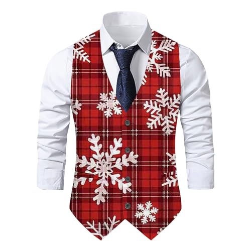 Beokeuioe Weihnachtsweste Herren Weihnachten Anzugweste Lustig Weste Christmas Festlich Santa Party Hochzeit Ärmellose Slim Fit Fischgrätweste Anzug Weste Weihnachten Westen Vest von Beokeuioe