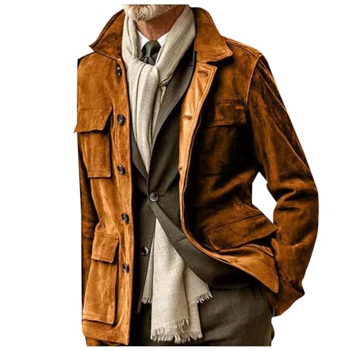 Beokeuioe Winterjacke Warme Herren Mantel Wildleder Trenchcoat Revers Übergangsjacke Winter Outwear Jacken Vintage Freizeitjacke Truckerjacke Erbsenmantel Windjacke Motorradjacke von Beokeuioe