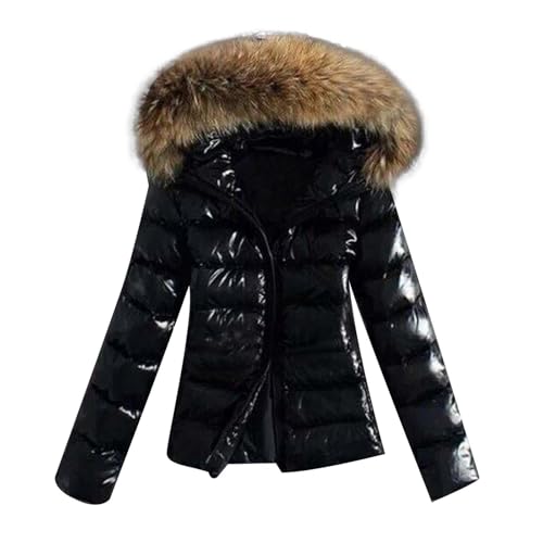 Beokeuioe Wintermantel Glänzender Daunenjacke Steppjacke Damen Winterjacke Kurze Outwear Frauen Winter Daunenmantel Mit Faux Pelzkragen Steppmantel Übergangsjacke Puffer Jacket von Beokeuioe