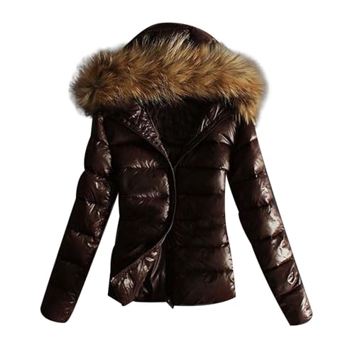 Beokeuioe Wintermantel Glänzender Daunenjacke Steppjacke Damen Winterjacke Kurze Outwear Frauen Winter Daunenmantel Mit Faux Pelzkragen Steppmantel Übergangsjacke Puffer Jacket von Beokeuioe