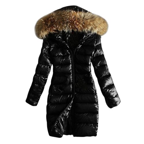 Beokeuioe Wintermantel Glänzender Daunenjacke Steppjacke Damen Winterjacke Kurze Outwear Frauen Winter Daunenmantel Mit Faux Pelzkragen Steppmantel Übergangsjacke Puffer Jacket von Beokeuioe