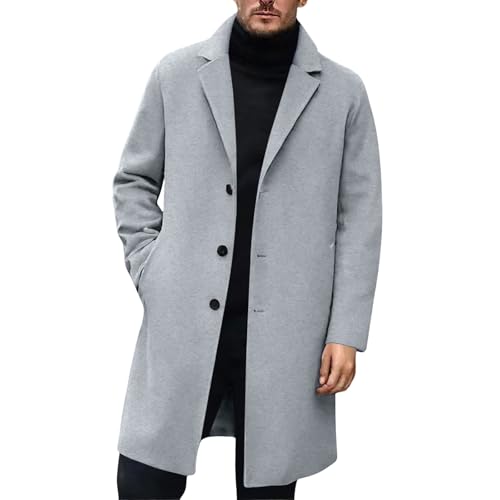 Beokeuioe Wollmantel Herren Mantel Wolle Lang Elegant Wintermantel Business Herrenmantel Langer Winterjacke Männer Mäntel Übergangsmantel Trenchcoat Einfarbig Herbstmantel von Beokeuioe