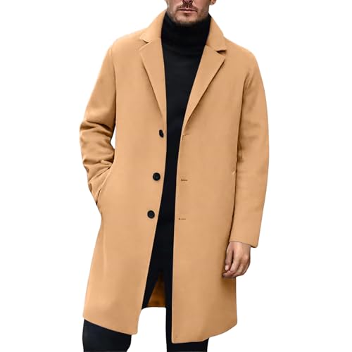 Beokeuioe Wollmantel Herren Mantel Wolle Lang Elegant Wintermantel Business Herrenmantel Langer Winterjacke Männer Mäntel Übergangsmantel Trenchcoat Einfarbig Herbstmantel von Beokeuioe