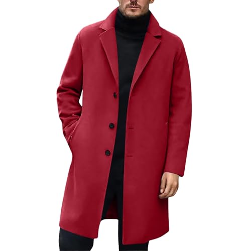 Beokeuioe Wollmantel Herren Mantel Wolle Lang Elegant Wintermantel Business Herrenmantel Langer Winterjacke Männer Mäntel Übergangsmantel Trenchcoat Einfarbig Herbstmantel von Beokeuioe