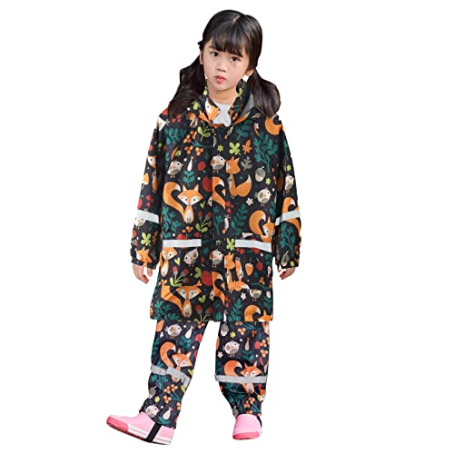 Beokeuioe Zweiteiliger Regenanzug für Mädchen Jungen mit Druckt Regenjacke Regenhose 2 Stück Outdoor Regenset Regenbekleidung Wasserdicht Outfit Wasserdicht Set 2-10 Jahre von Beokeuioe