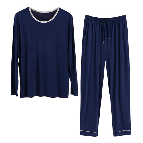 Beokeuioe Zweiteiliger mit Schlafhose und Nachthemd Schlafanzüge Herren Pyjama Lang Modal Baumwolle Loungewear Männer Nachtwäsche 2-teilig Freizeitanzug Sleepwear Schlafanzug von Beokeuioe