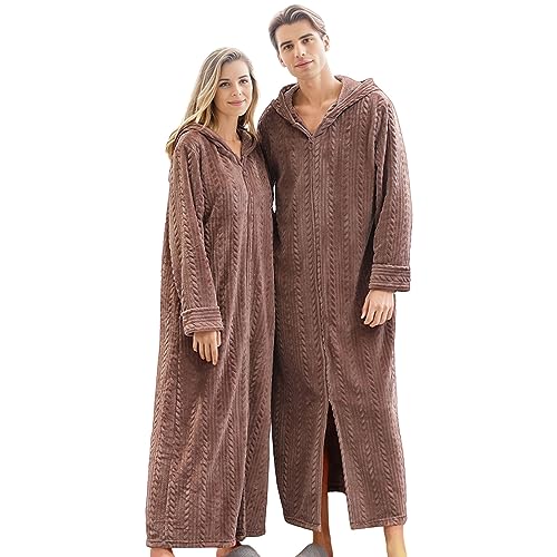 Beokeuioe Sauna Bademantel Damen Fleece Robe Winter flauschig Herren Morgenmantel Länger Flanell Bademantel mit Reissverschluss Schlafmantel mit Kapuze Saunamantel Hausmantel Unisex von Beokeuioe