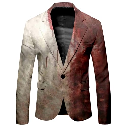 Blazerjacke Anzug Jacket Herren Halloween Sakko Herren Hässliche Horror Blazer Blutiges Bedruckt Bluse Gruseliges Oberteil Leicht Festlich Kleidung Herren Cosplay Kostüm von Beokeuioe