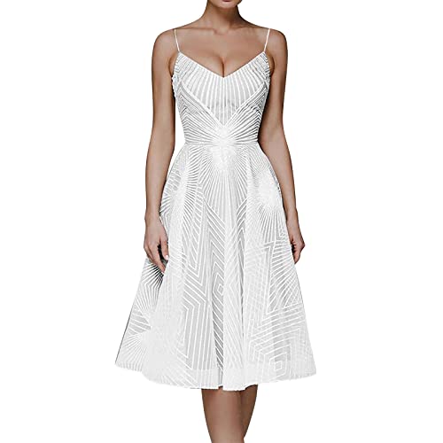 Cocktailkleid Damen Pailletten Kleid Ärmellos Cocktailkleid A-Line Partykleid Sexy Party Festlich Ballkleid Neckholder Kleid Elegant Wickelkleid Festliche Partykleid von Beokeuioe