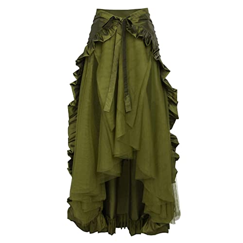 Damen A-Linie Maxirock Damen Viktorianisch Gothic Steampunk A-Linie Rock Renaissance Rock mit Rüsche Spitzensaum Hohe Taille Lang Festlich Halloween Cosplay Rock von Beokeuioe