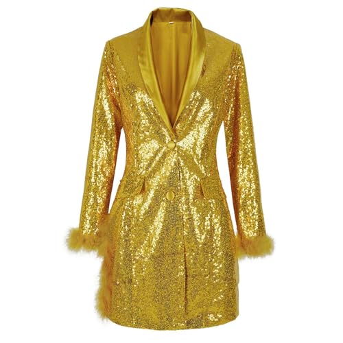 Damen Blazer Mit Glitzer Oversize Blazer Langer Damen Pailletten Sakko Jacke Elegant Anzugjacke Party Bühne Glänzend Festliche Longblazer Für Abendkleid Festlich Blazer von Beokeuioe