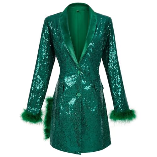Damen Blazer Mit Glitzer Oversize Blazer Langer Damen Pailletten Sakko Jacke Elegant Anzugjacke Party Bühne Glänzend Festliche Longblazer Für Abendkleid Festlich Blazer von Beokeuioe