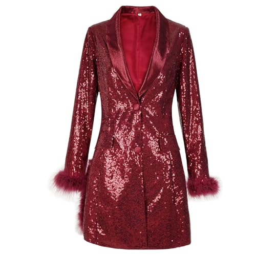 Damen Blazer Mit Glitzer Oversize Blazer Langer Damen Pailletten Sakko Jacke Elegant Anzugjacke Party Bühne Glänzend Festliche Longblazer Für Abendkleid Festlich Blazer von Beokeuioe