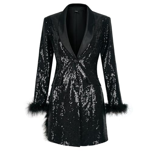 Damen Blazer Mit Glitzer Oversize Blazer Langer Damen Pailletten Sakko Jacke Elegant Anzugjacke Party Bühne Glänzend Festliche Longblazer Für Abendkleid Festlich Blazer von Beokeuioe