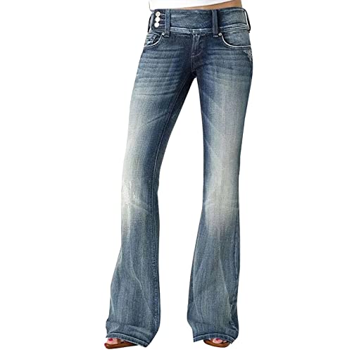 Damen High Rise Straight Flare Jeans Weitem Bein Bootcut Schlaghose Denim Hose Jeans Hose Stretch Bootcut Jeans Damen Stretch Straight Flared Jeanshose von Beokeuioe