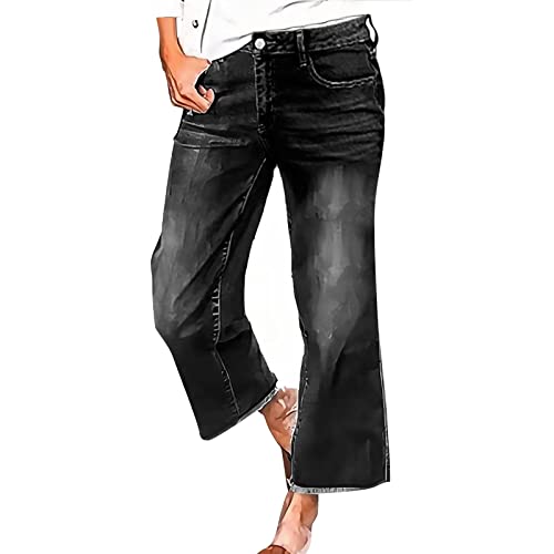 Damen Jeans-culotte Jeanshosen Flared Cropped Dreiviertel 7/8 Jeans Used Look Jeans Damen High Waist Damen Jeanshosen Flared Bootcut High Waist Jeans von Beokeuioe