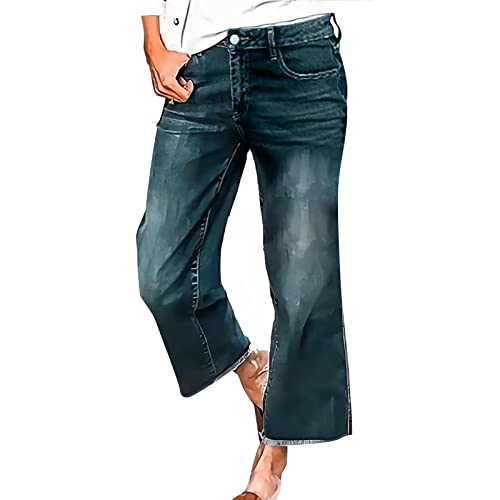 Damen Jeans-culotte Jeanshosen Flared Cropped Dreiviertel 7/8 Jeans Used Look Jeans Damen High Waist Damen Jeanshosen Flared Bootcut High Waist Jeans von Beokeuioe