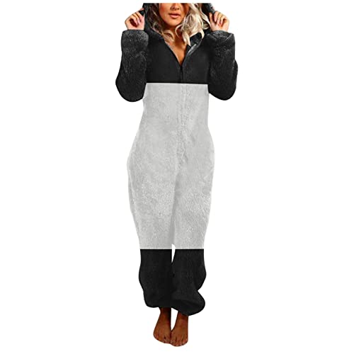 Damen Pyjamahose Lang Winter Overalls Kuschelig Lustig Teddy Fleece Schlafoveralls Warm Plüsch Schlafanzughosen Flanell Fleece Onesie Einteiler Schlafanzug Hausanzug von Beokeuioe
