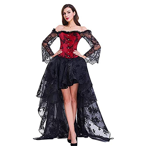 Damen Schwarz Korsagen Gothic Taille Korset Lang Hauch Bluse Mini Korsett kurz Party Steampunk inkl. und Korsett Top Brust Unterstützung Spitze Mittelarm Korsettkleid von Beokeuioe