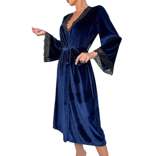 Damen Spa Robe Damen Goldener Samt Morgenmantel Langer Winter Saunamantel mit Besatz Spitze Kimono Federbesatz Manschetten Langer Bademantel mit Krawatte Frauen Roben von Beokeuioe