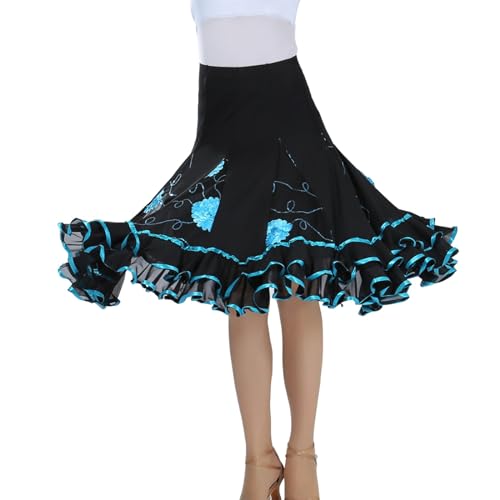 Dehnbar Midirock Tanzkleid für Frauen Latin Tanz Damen Rock – Swing A-Linie Rock Latein Ballsaal Walzer Tango Jazz Salsa Rumba Modern Tänze Party Kostüm Tüllrock von Beokeuioe