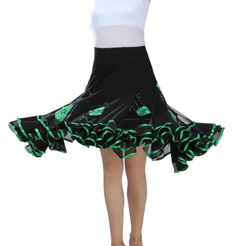 Dehnbar Midirock Tanzkleid für Frauen Latin Tanz Damen Rock – Swing A-Linie Rock Latein Ballsaal Walzer Tango Jazz Salsa Rumba Modern Tänze Party Kostüm Tüllrock von Beokeuioe