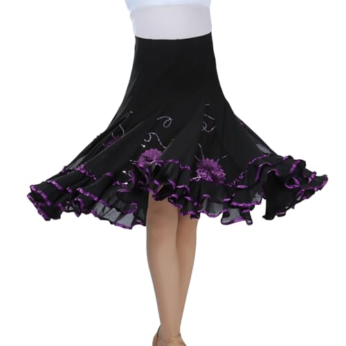 Dehnbar Midirock Tanzkleid für Frauen Latin Tanz Damen Rock – Swing A-Linie Rock Latein Ballsaal Walzer Tango Jazz Salsa Rumba Modern Tänze Party Kostüm Tüllrock von Beokeuioe