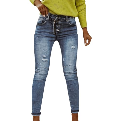 Denim-Hosen Jeanshosen Damen Dehnbare hoch taillierte Boyfriend-Jeans mit geradem Bein und ausgefransten -Damen Denim Hose Stretch Bootcut Jeans Damen Slim Fit von Beokeuioe