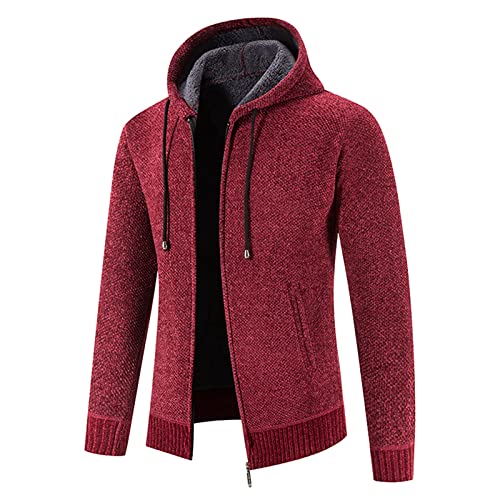 Freizeit-Winter-Kapuzen-Pulli-Strick-Jacke Mäntel Herren Herbst und Winter Solide Kapuze Reißverschluss Warme Strickjacke Strickmantel Max Herren von Beokeuioe