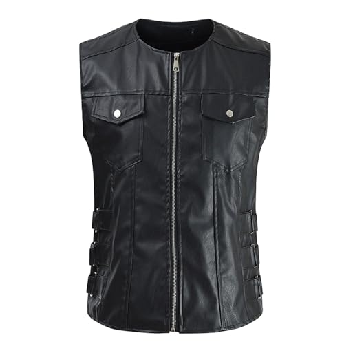 Gothic Lederweste Motorradweste Racing Weste Leathers Westen Herren Leder Biker Weste Rocker Motorrad Clubweste Fahrrad Punk Weste Clubwear Vintage PU Leather Jacket von Beokeuioe