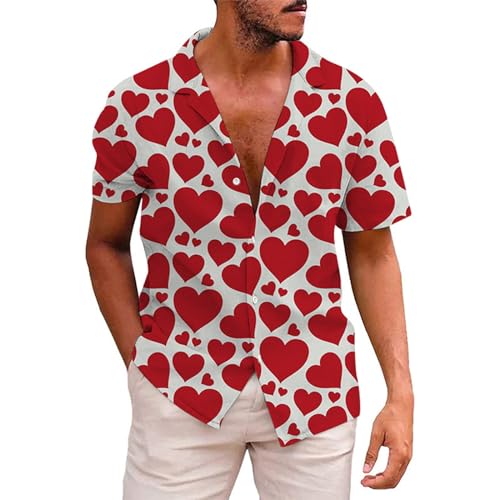 Hemd Herren Sommer Valentinstag t-shirt Herren Valentinstag Print Kurzarmhemd Herz Druck Hawaiihemd Freizeit Hemd Baumwolle Blumen Shirt Strand Hemd von Beokeuioe
