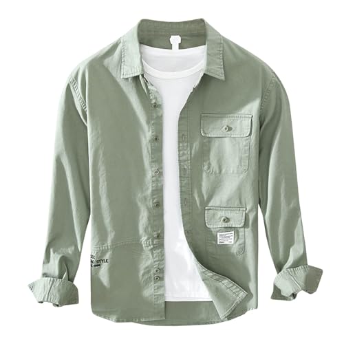 Hemd Langarm Herren Hemden mit Brust Taschen Patchworkfarbe Langarmhemd Regular Fit Herrenhemden Casual Freizeithemd Knöpfen Bluse Frühling Jungen Streetwear Mode Oberteile von Beokeuioe