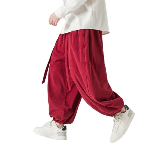 Herren Baggy Haremshose Männer Hip Hop Pumphose Japanischer Hosen Cordhose Ausgebeult Cord Goa Hose Jogginghose Lässig Elastische Taille Loose Jogger Hose Pluderhose von Beokeuioe