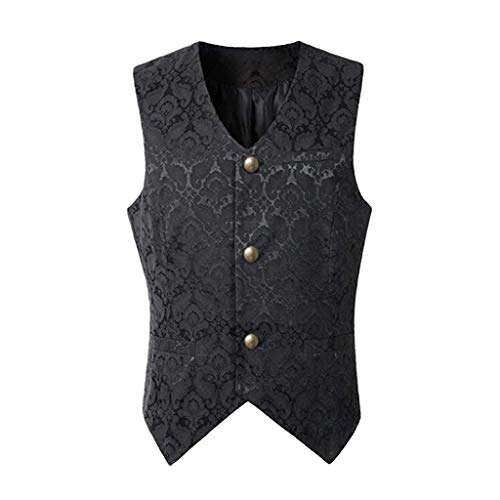 Herren Elegant Anzugweste Hochzeit Party Weste Zweireiher Gothic-Weste Gotisch Steampunk Mittelalter Zweireihige Weste Brokat Frack Tailcoat für Halloween Kostüm von Beokeuioe