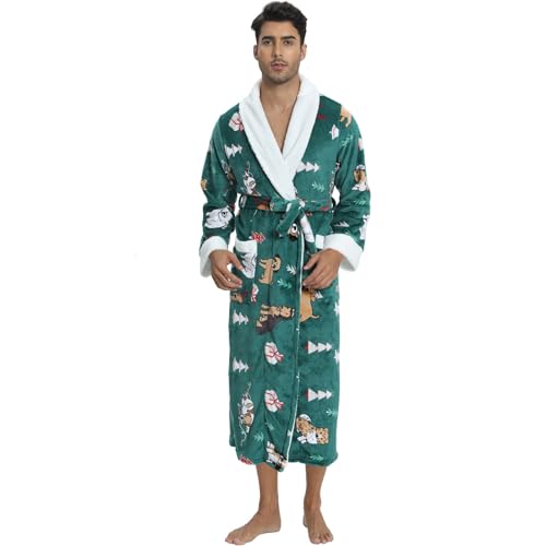 Herren Flanell Hausmantel Morgenmantel Bademantel Weihnachten Bedruckt Weich Warm Bequemer Pyjama Nachtwäsche Bademantel Herren Warm V-Ausschnitt Saunamantel von Beokeuioe