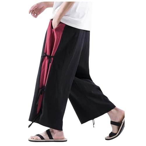 Herren Hose mit weitem Bein, Japanische Hose, Hip Hop Baggy Hose Leinen Hosen 3/4 Länge Sommerhose Yogahose Mit Schnürung Freizeithose Hose Kombinierbar mit Kimono von Beokeuioe