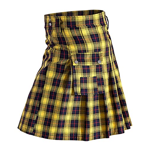 Herren Kilt Vintage Karo Rock Schottenrock Männerrock Faltenrock Kurz mit Taschen Schottischer Kariert Röcke Tartan Gothic Karneval Kleidung Club Outfit Schottenkostüm von Beokeuioe