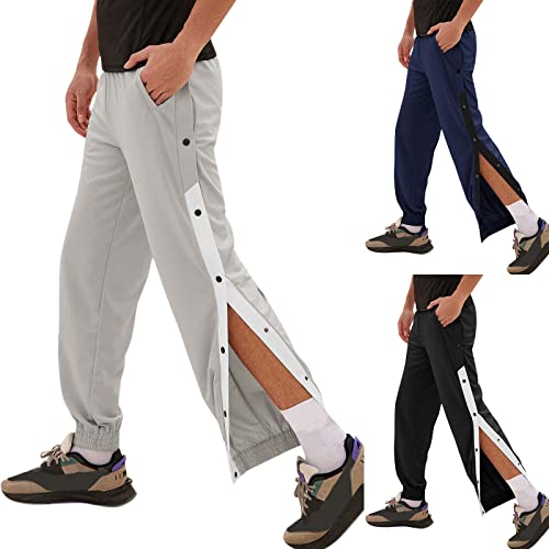 Herren Knopfleiste- Hosen Sweatshose Trainingshose mit seitlicher Streifen Sweatpants Elastischer Bund Jogginghose mit Taschen, Knöpfe, Casual Loose Basketball Trainingshose von Beokeuioe