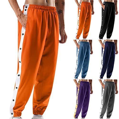 Herren Knopfleiste- Hosen Sweatshose Trainingshose mit seitlicher Streifen Sweatpants Elastischer Bund Jogginghose mit Taschen, Knöpfe, Casual Loose Basketball Trainingshose von Beokeuioe