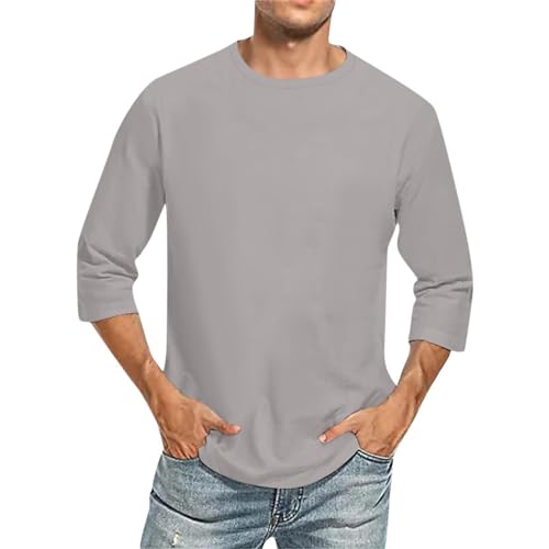 Herren Langarm T-Shirt Basic Shirt Einfarbig 3/4 Ärmel Unterziehshirt Herren Langärmeliges Tshirt Baumwolle Männer Unterhemden Sport T Shirt Herren Oversize Freizeitshirt von Beokeuioe