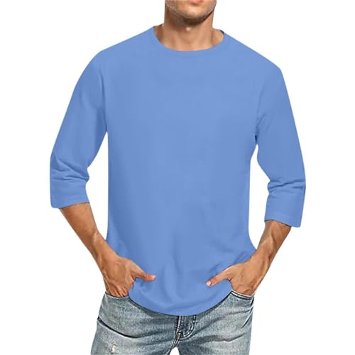 Herren Langarm T-Shirt Basic Shirt Einfarbig 3/4 Ärmel Unterziehshirt Herren Langärmeliges Tshirt Baumwolle Männer Unterhemden Sport T Shirt Herren Oversize Freizeitshirt von Beokeuioe