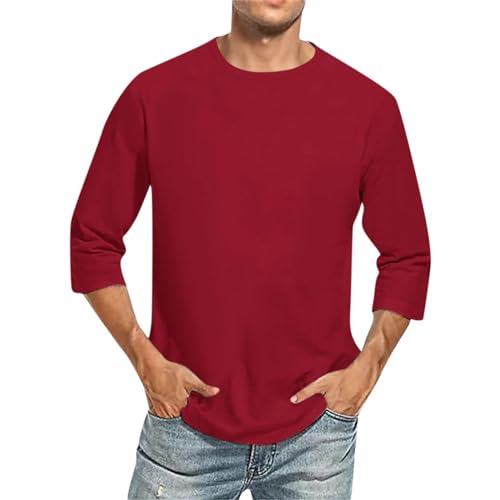 Herren Langarm T-Shirt Basic Shirt Einfarbig 3/4 Ärmel Unterziehshirt Herren Langärmeliges Tshirt Baumwolle Männer Unterhemden Sport T Shirt Herren Oversize Freizeitshirt von Beokeuioe