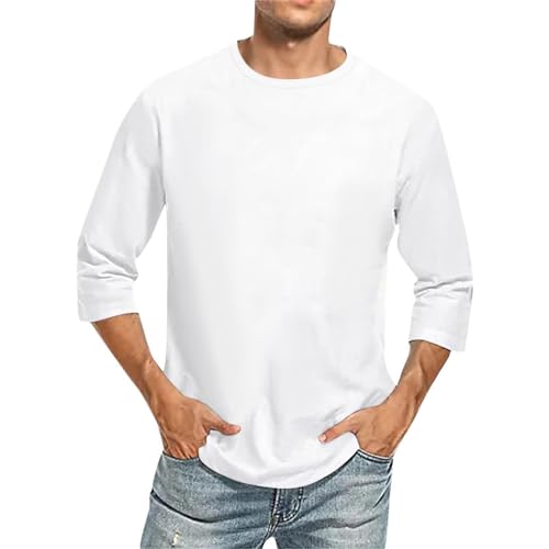 Herren Langarm T-Shirt Basic Shirt Einfarbig 3/4 Ärmel Unterziehshirt Herren Langärmeliges Tshirt Baumwolle Männer Unterhemden Sport T Shirt Herren Oversize Freizeitshirt von Beokeuioe