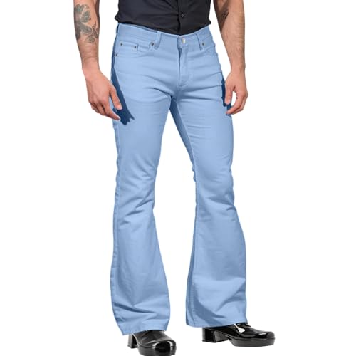 Herren Schlaghose Mit Ausgestelltem Bein Vintage Punk Geradem Bein Denim Jeans Schlaghose Mit Tasche Relaxed Stretch Bell Bottom Fit hip hop Felsen Hose retro von Beokeuioe