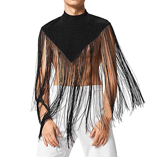 Herren Transparent Kurzarm Shirts netzshirt netzhemd Netz Hemd Muskel sexy unterwäsche Netzshirt Männer Unregelmäßiger Schal High Neck Quaste Cape Weste von Beokeuioe